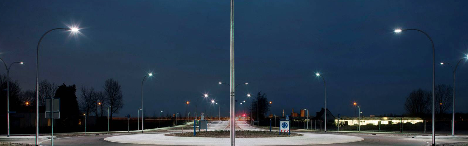 Roundabout illuminated by led lights in the twilight zone